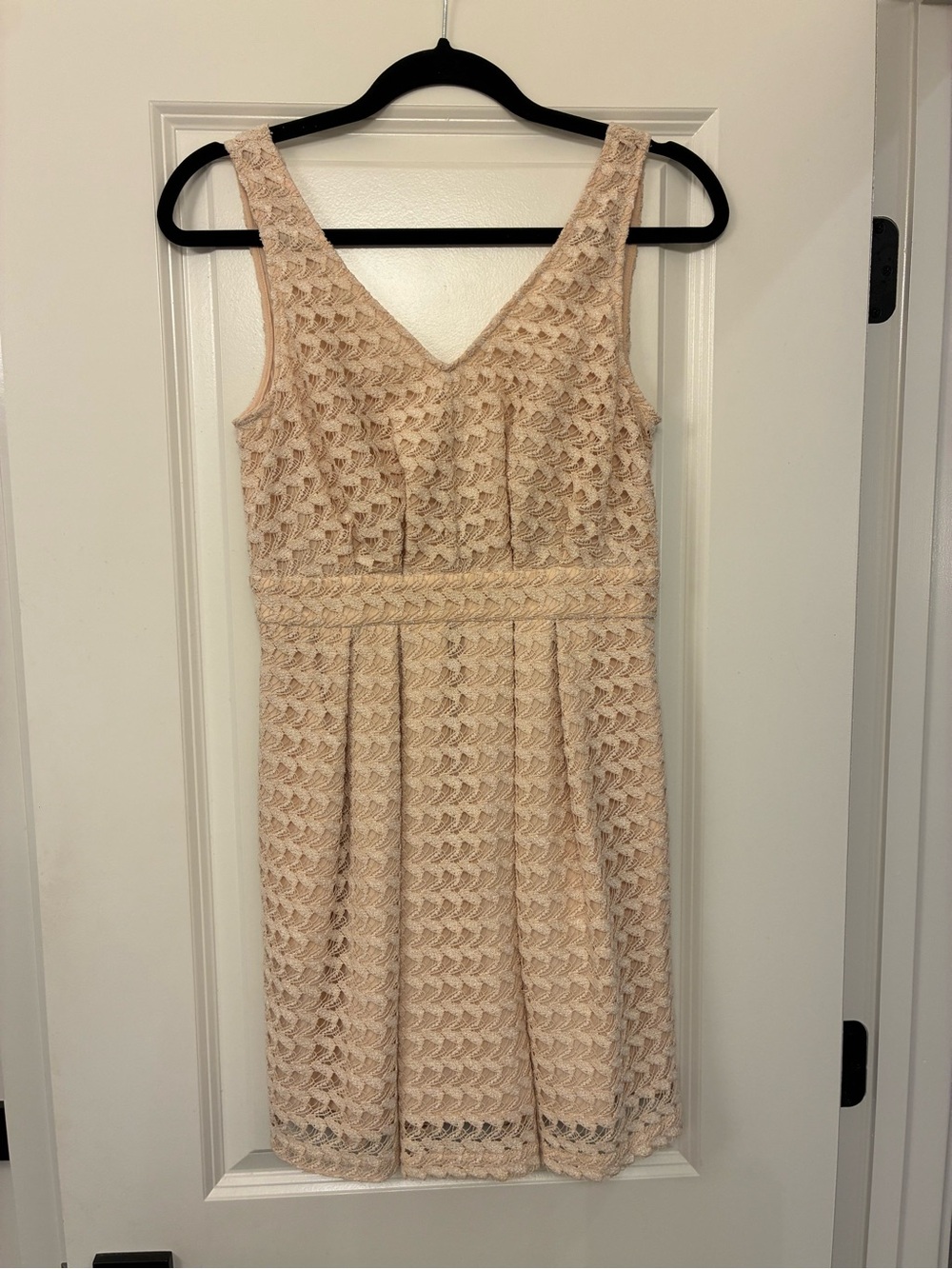 BCBGeneration Blush Crochet V-Neck Pleated Sheath Dress